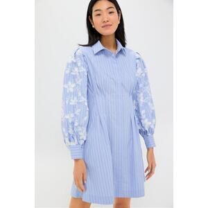 TUCKERNUCK Blue Stripe Embroidery Mini Corinne Dress Size XL NWT